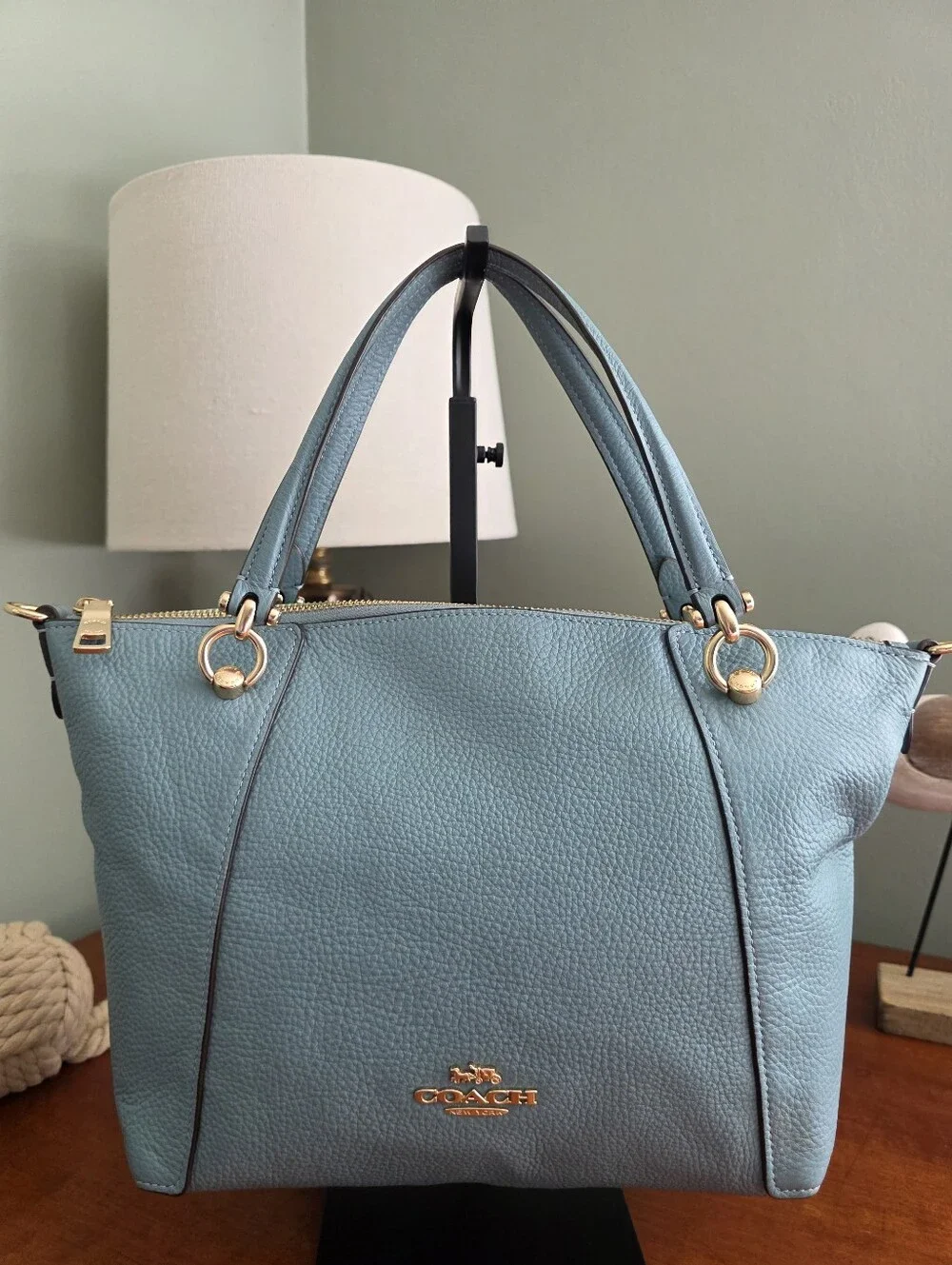 Coach C6229 Kasey Satchel Sky Blue Pebbled Leather Crossbody Bag